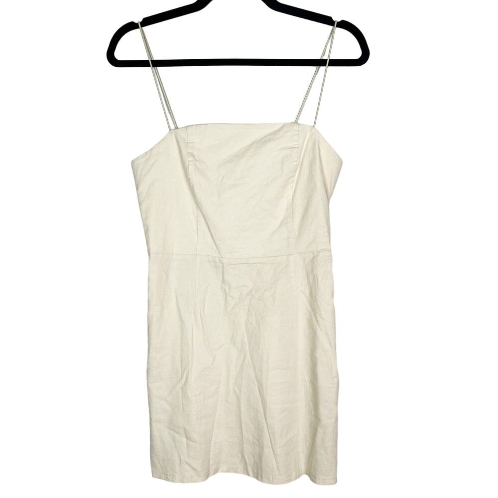 Urban Outfitters US 8 Cream Linen Blend Square Neck Cami Dress Summer Casual Zip